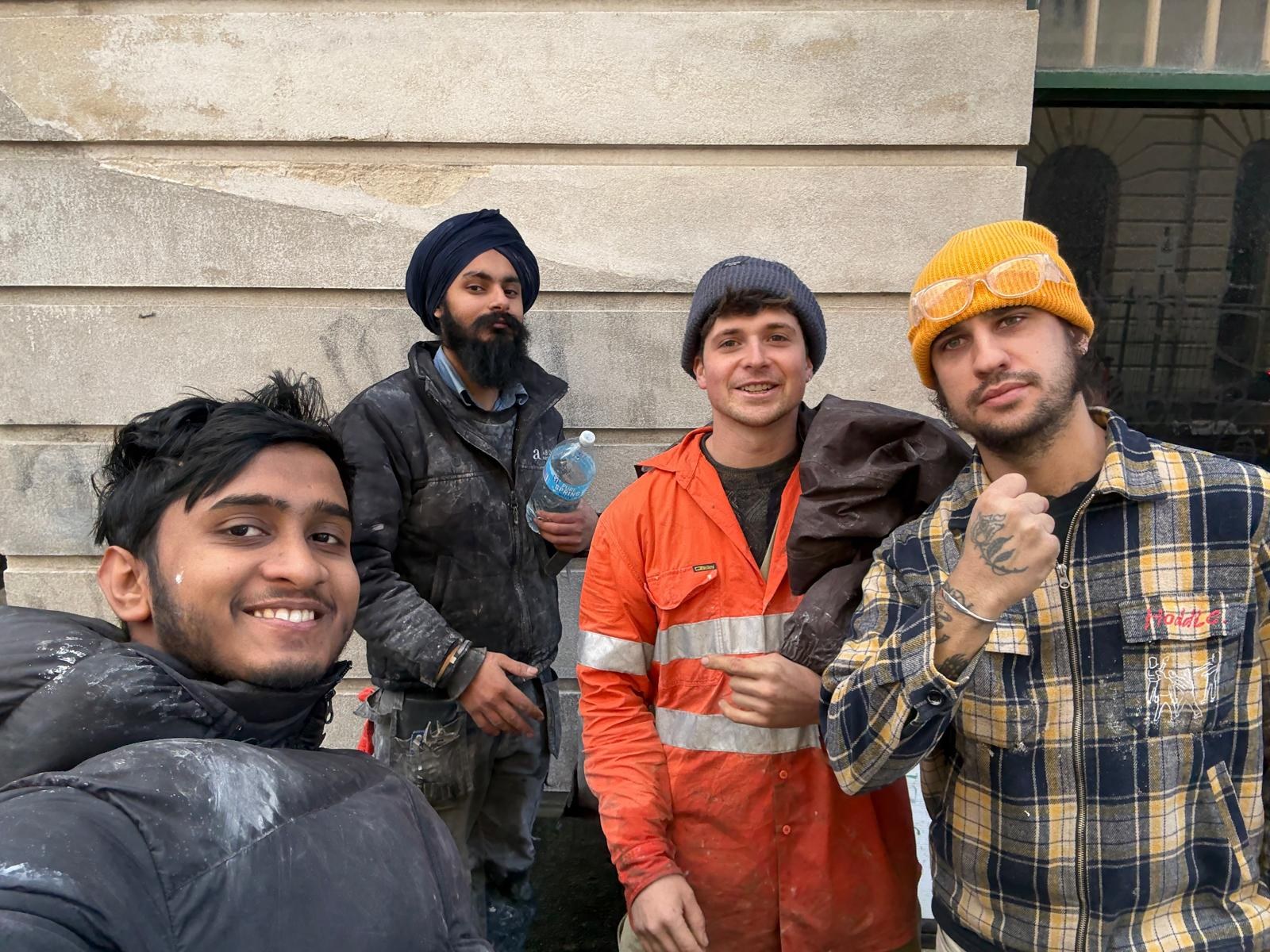 Naimul Islam Manna with co-workers on site